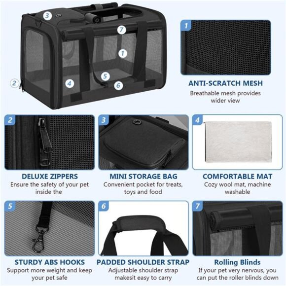 Cat Carrier, Large Cat Carrier for Small Medium Dogs Cats, Foldable Soft-Sided - Picture 4 of 7